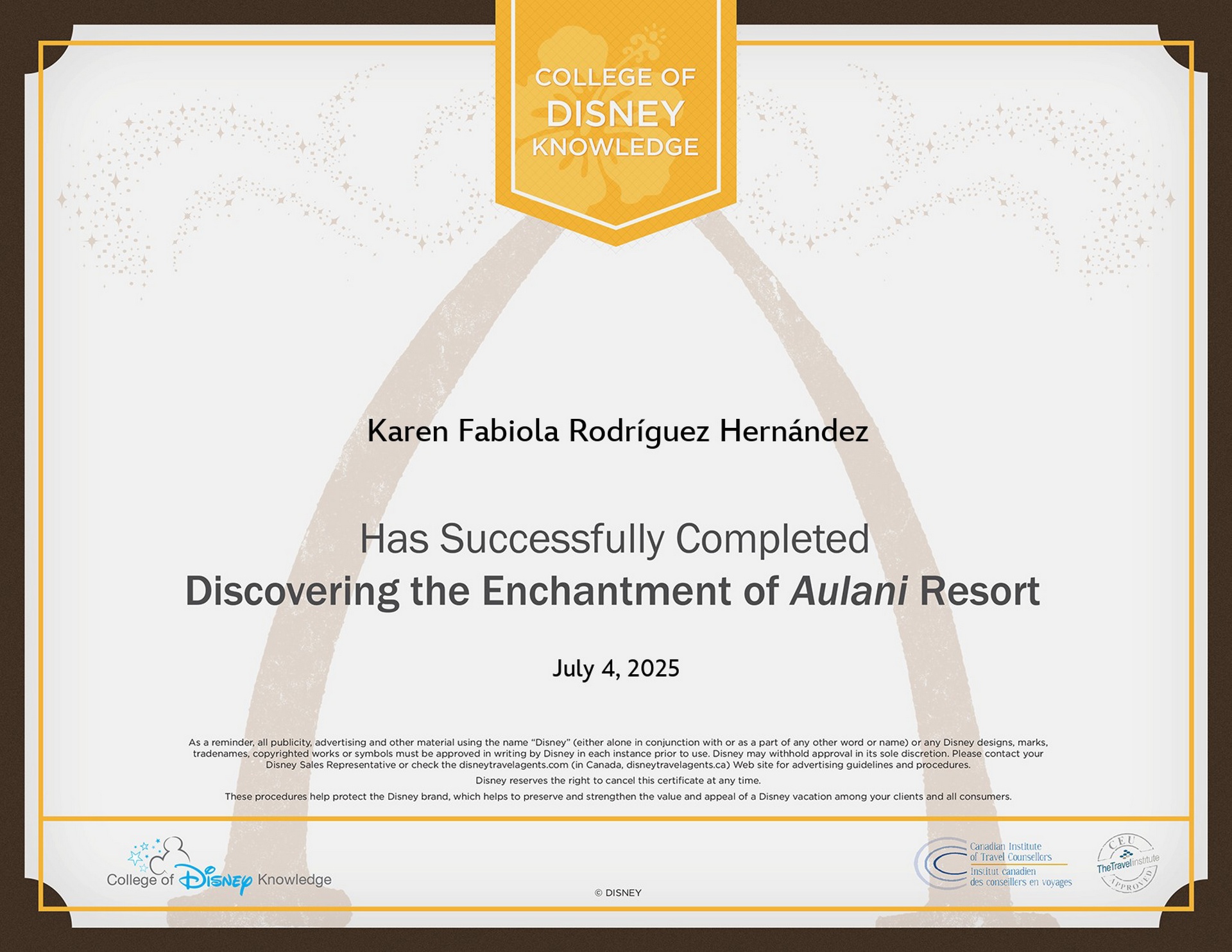 Certificado Aulani, A Disney Resort & Spa