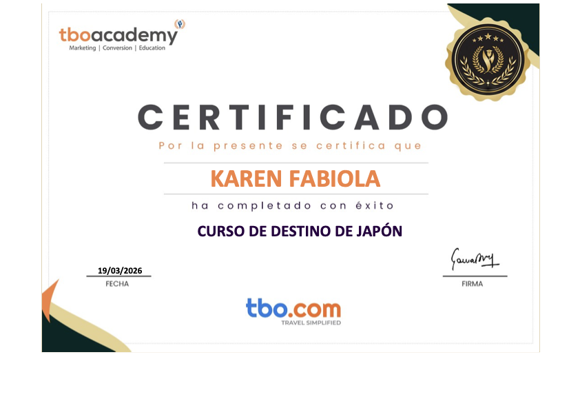 Certificado Curso de Destino de Japón, TBO Academy