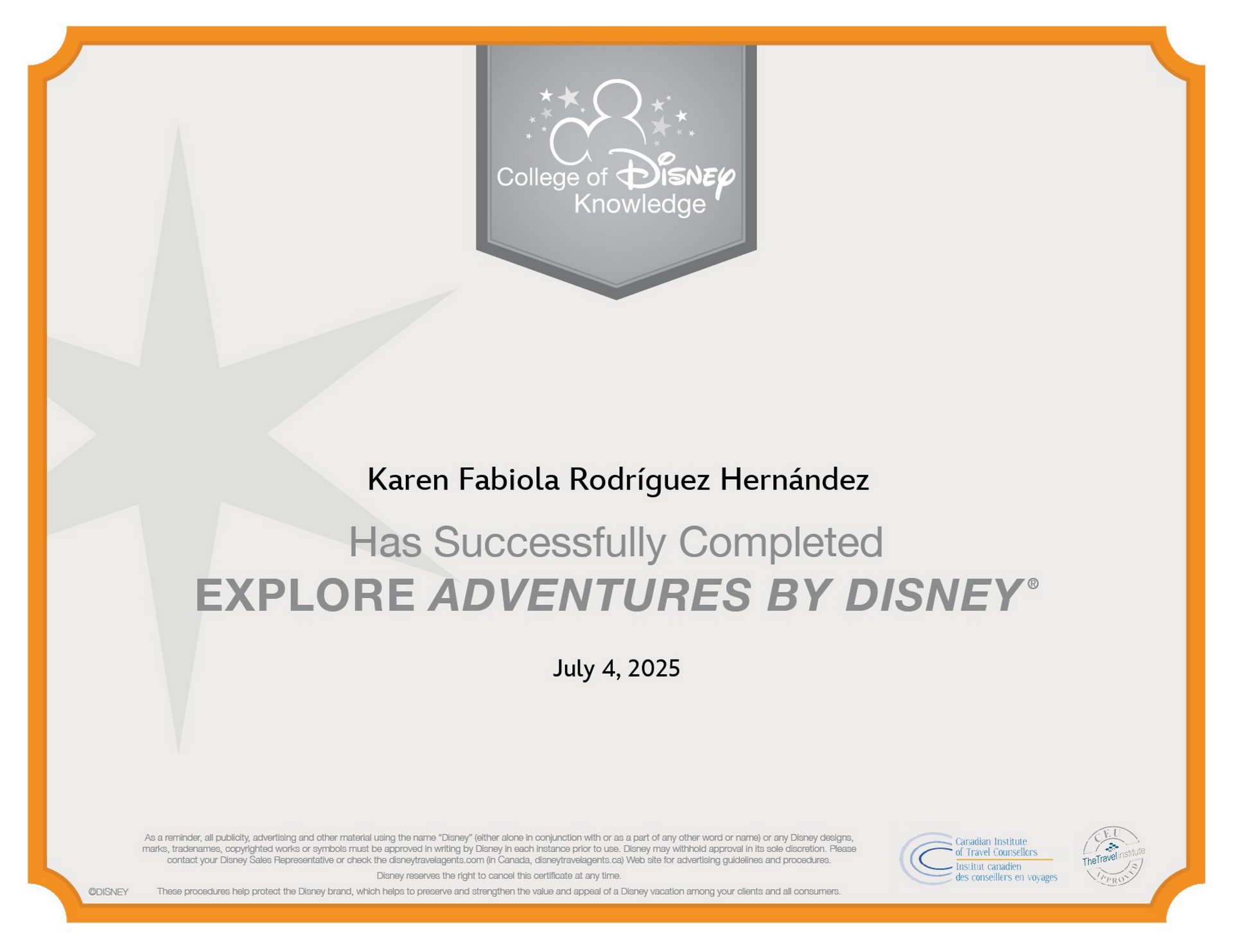 Certificado Explore Adventures by Disney